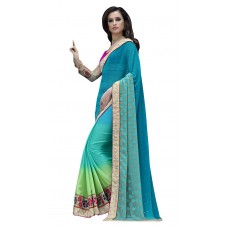 Triveni Glamorous Blue Colored Border Worked Jacquard Georgette Saree